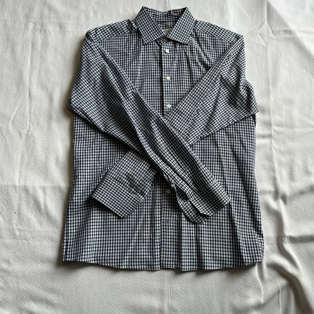Eton Men's Dress Shirt, Size 43 or 17 slim, Black and White Check
